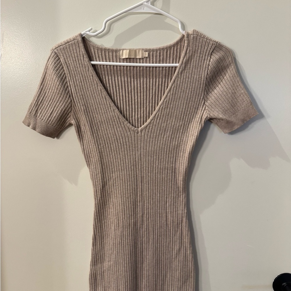 Meshki Ribbed Knit Top in Beige